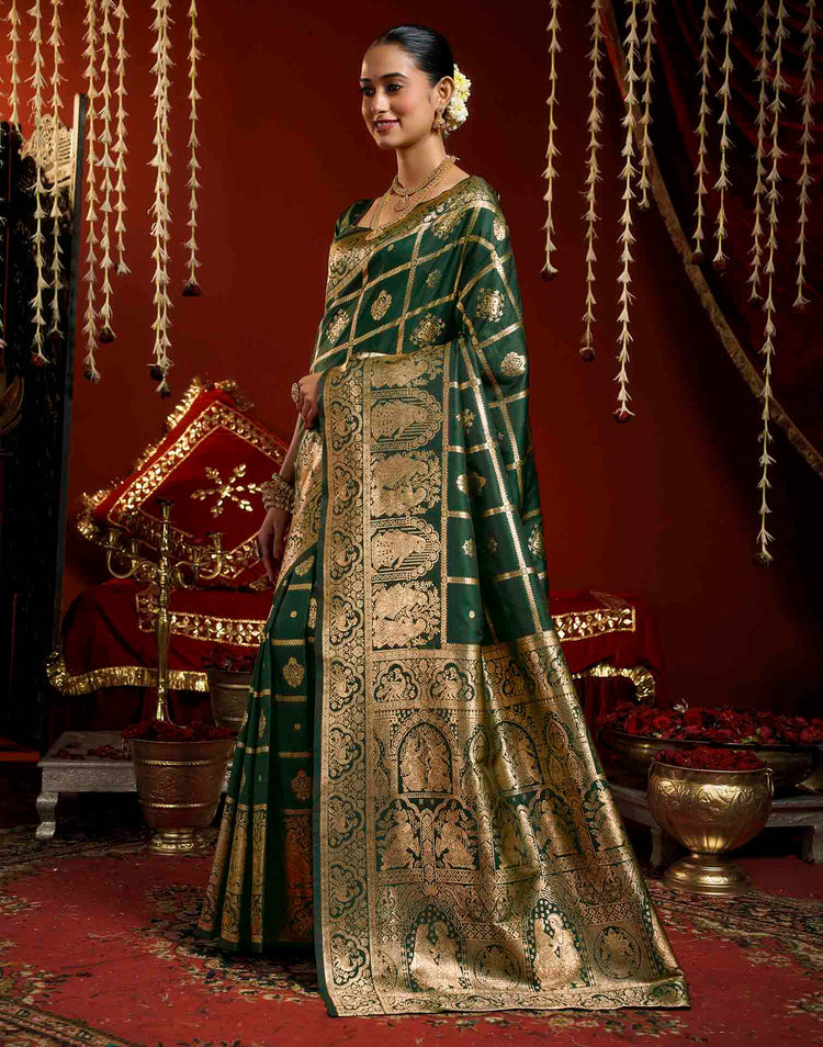 Dark Green Silk Woven Banarasi Saree