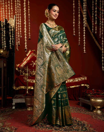 Dark Green Silk Woven Banarasi Saree