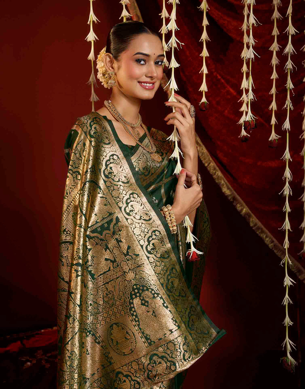 Dark Green Silk Woven Banarasi Saree
