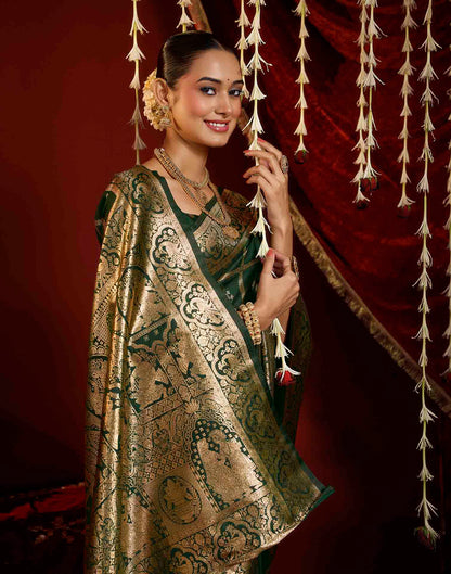 Dark Green Silk Woven Banarasi Saree