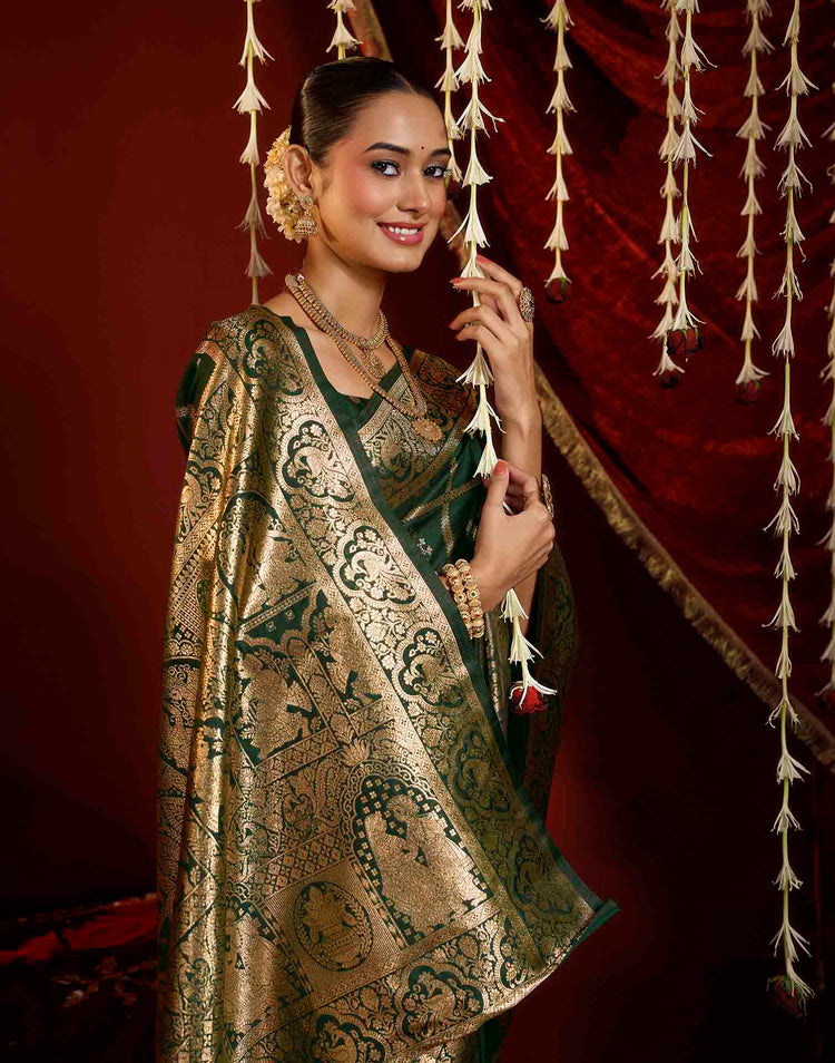 Dark Green Silk Woven Banarasi Saree