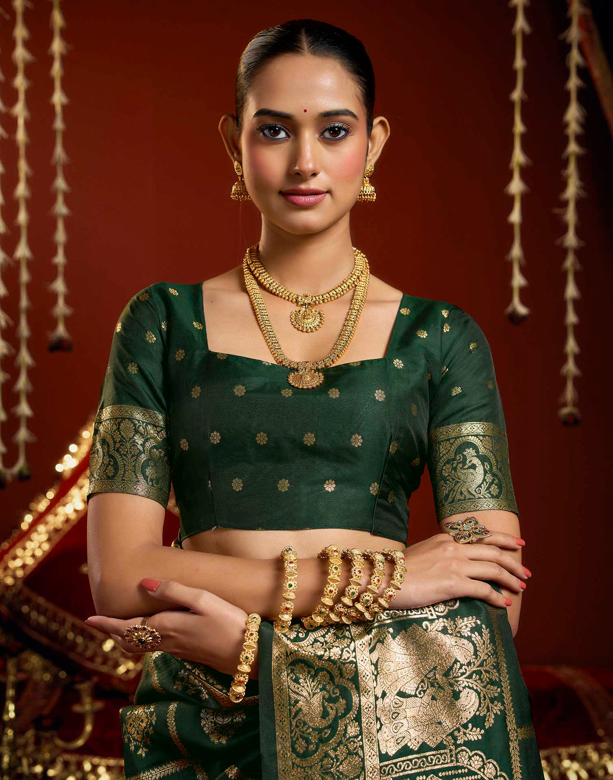 Dark Green Silk Woven Banarasi Saree