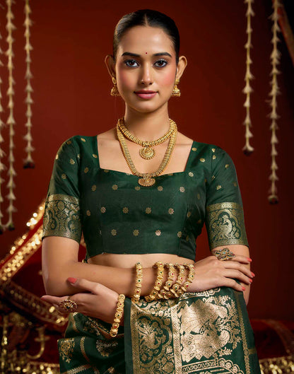 Dark Green Silk Woven Banarasi Saree