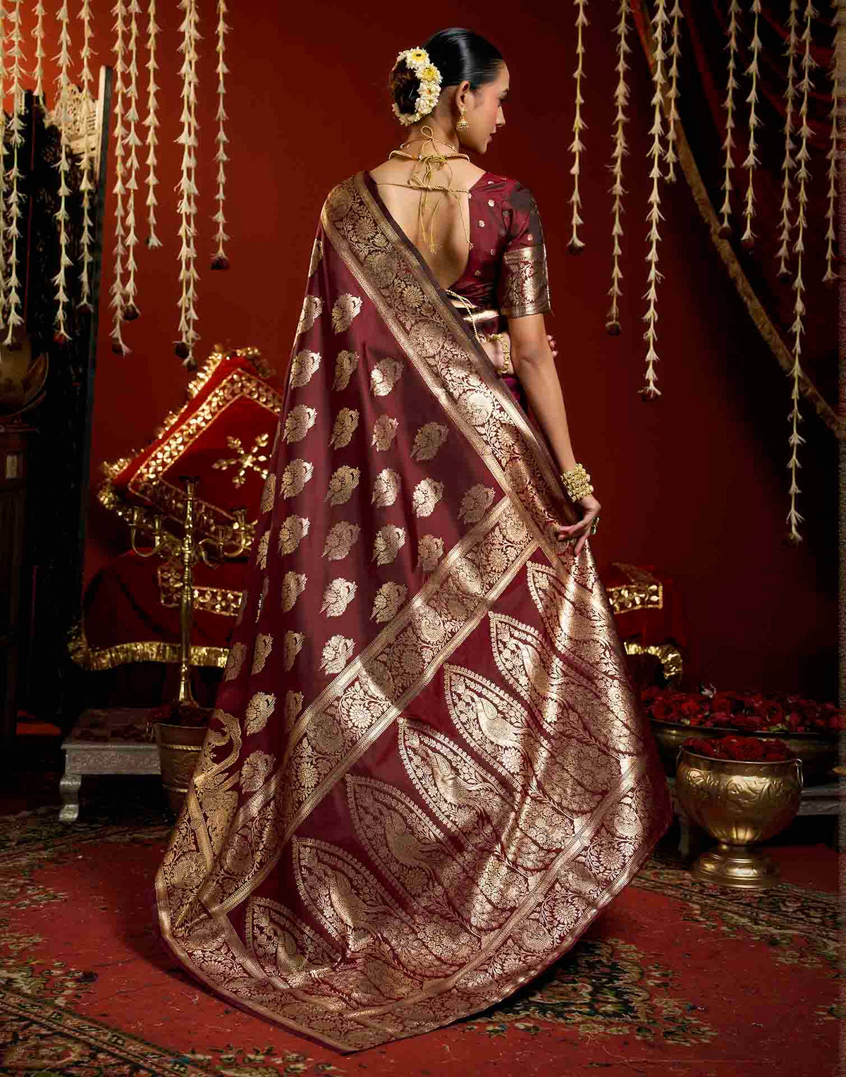 Maroon Silk Woven Banarasi Saree