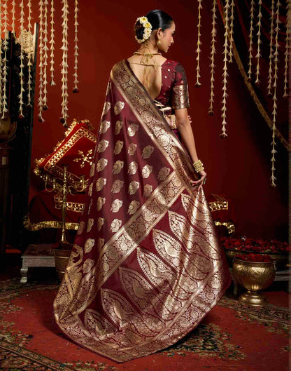 Maroon Silk Woven Banarasi Saree