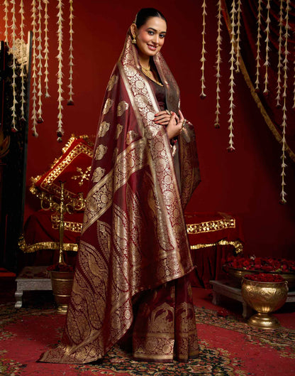 Maroon Silk Woven Banarasi Saree