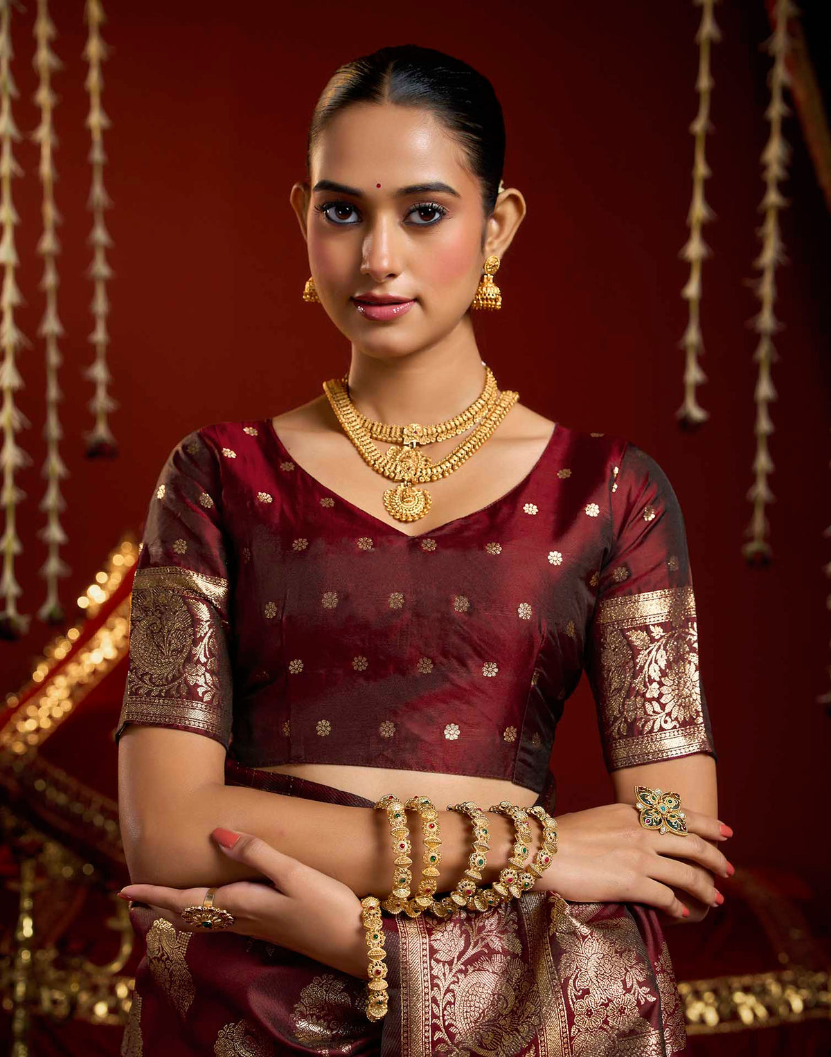 Maroon Silk Woven Banarasi Saree