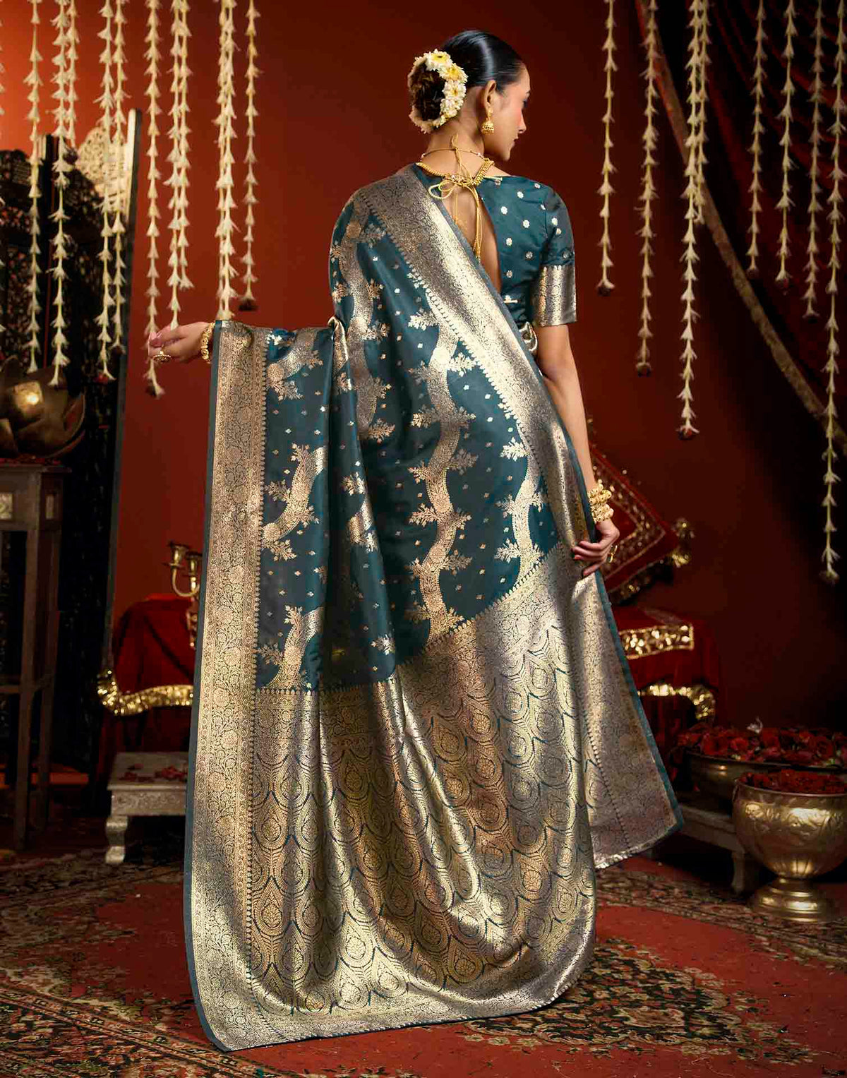 Blue Silk Woven Banarasi Saree