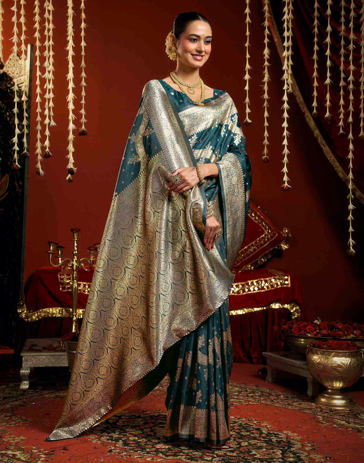 Blue Silk Woven Banarasi Saree