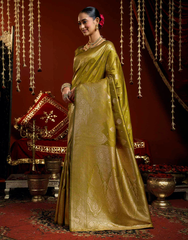 Mehandi Green Silk Woven Banarasi Saree