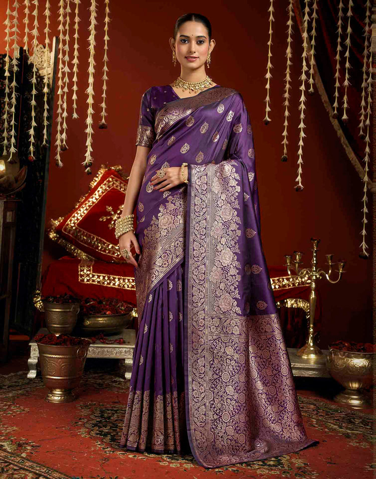 Wine Silk Woven Banarasi Saree