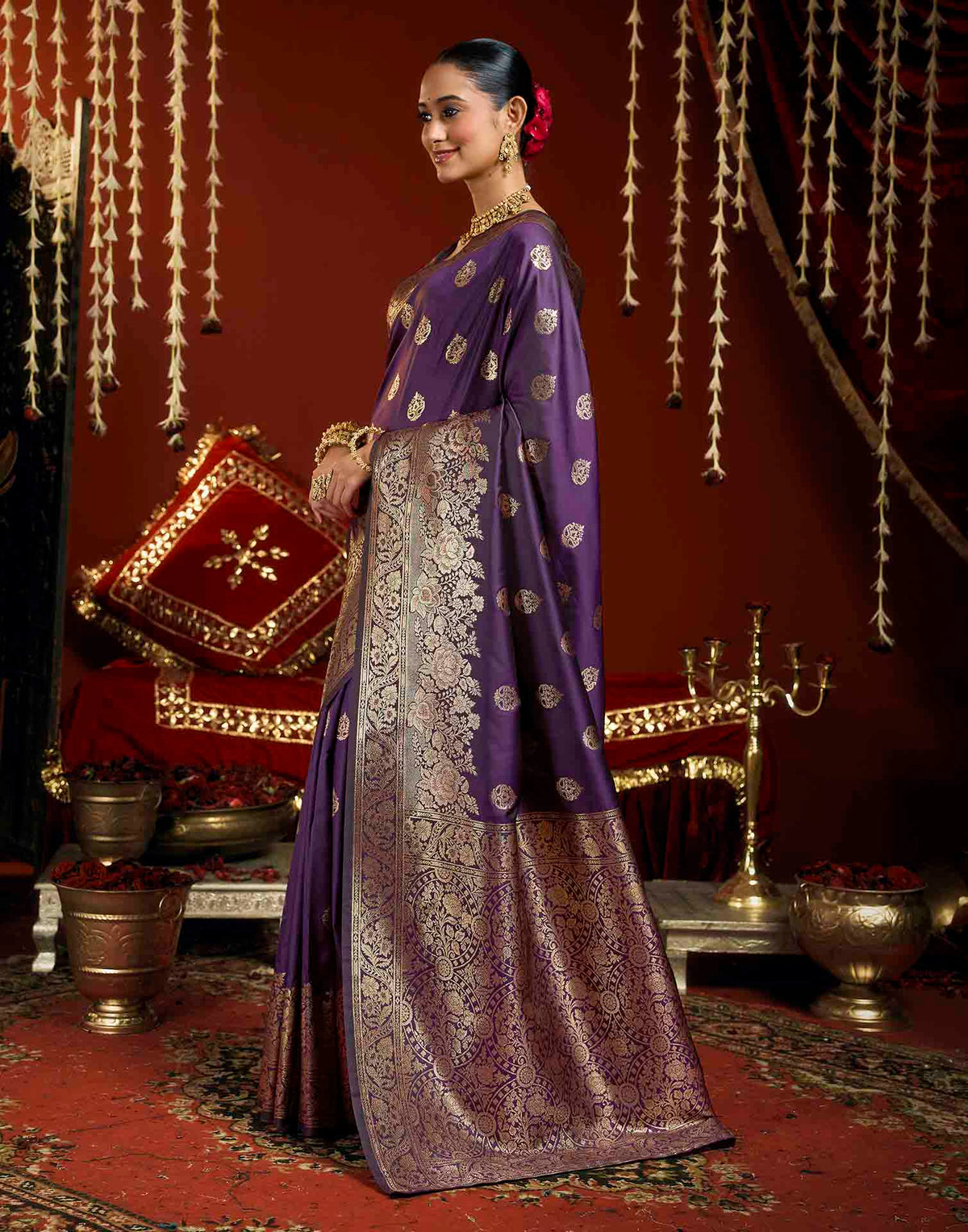 Wine Silk Woven Banarasi Saree