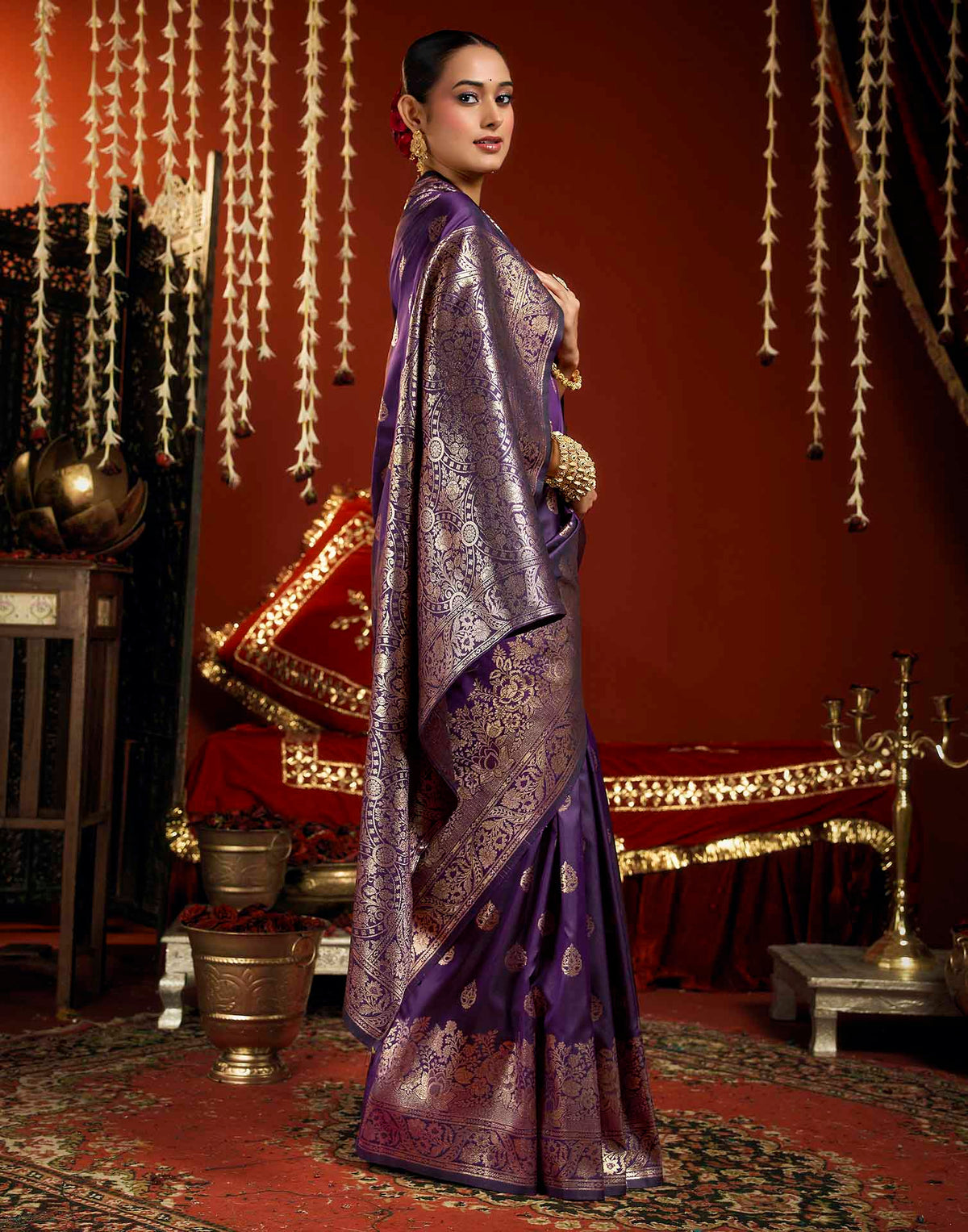 Wine Silk Woven Banarasi Saree