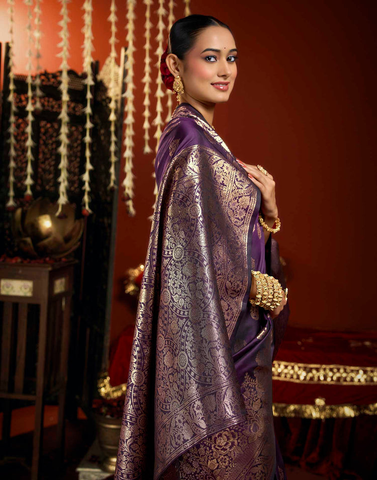 Wine Silk Woven Banarasi Saree