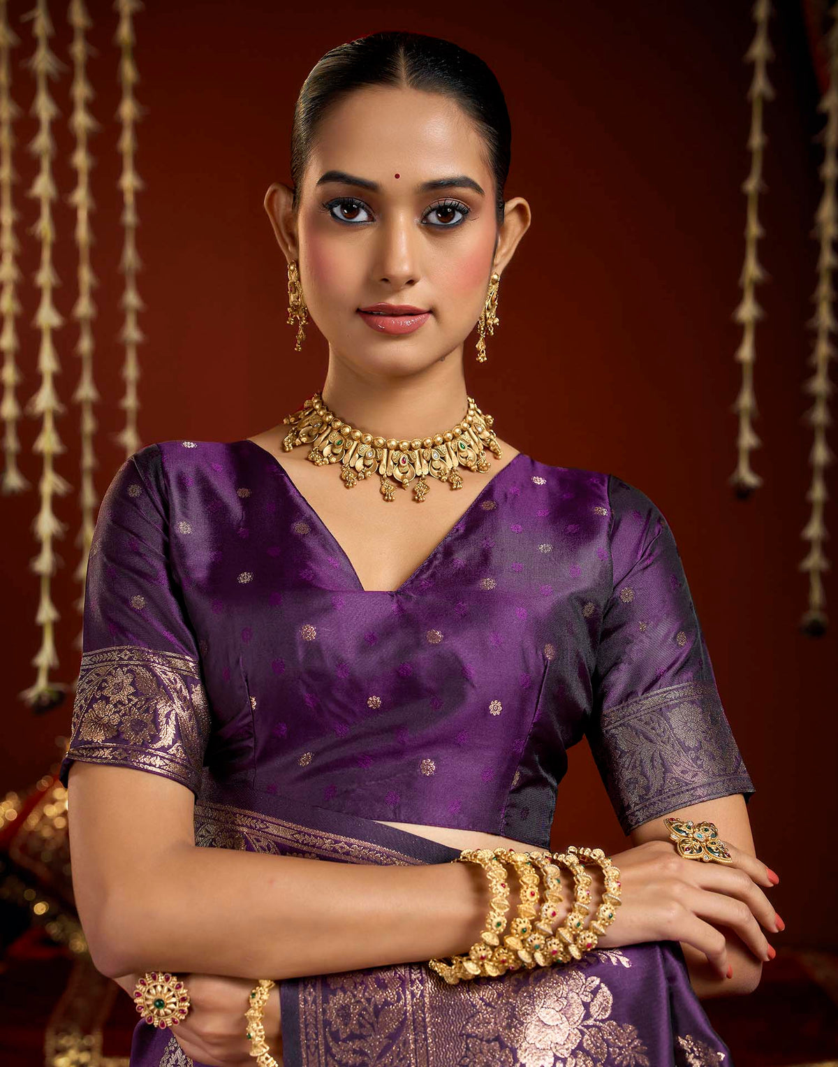 Wine Silk Woven Banarasi Saree