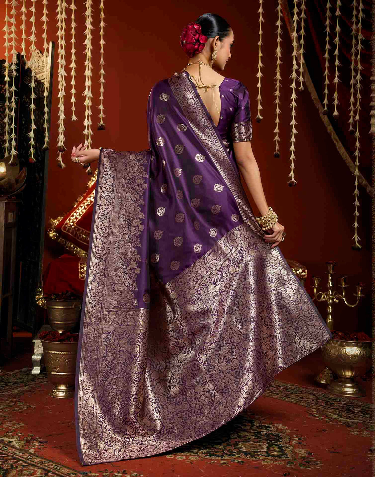 Wine Silk Woven Banarasi Saree