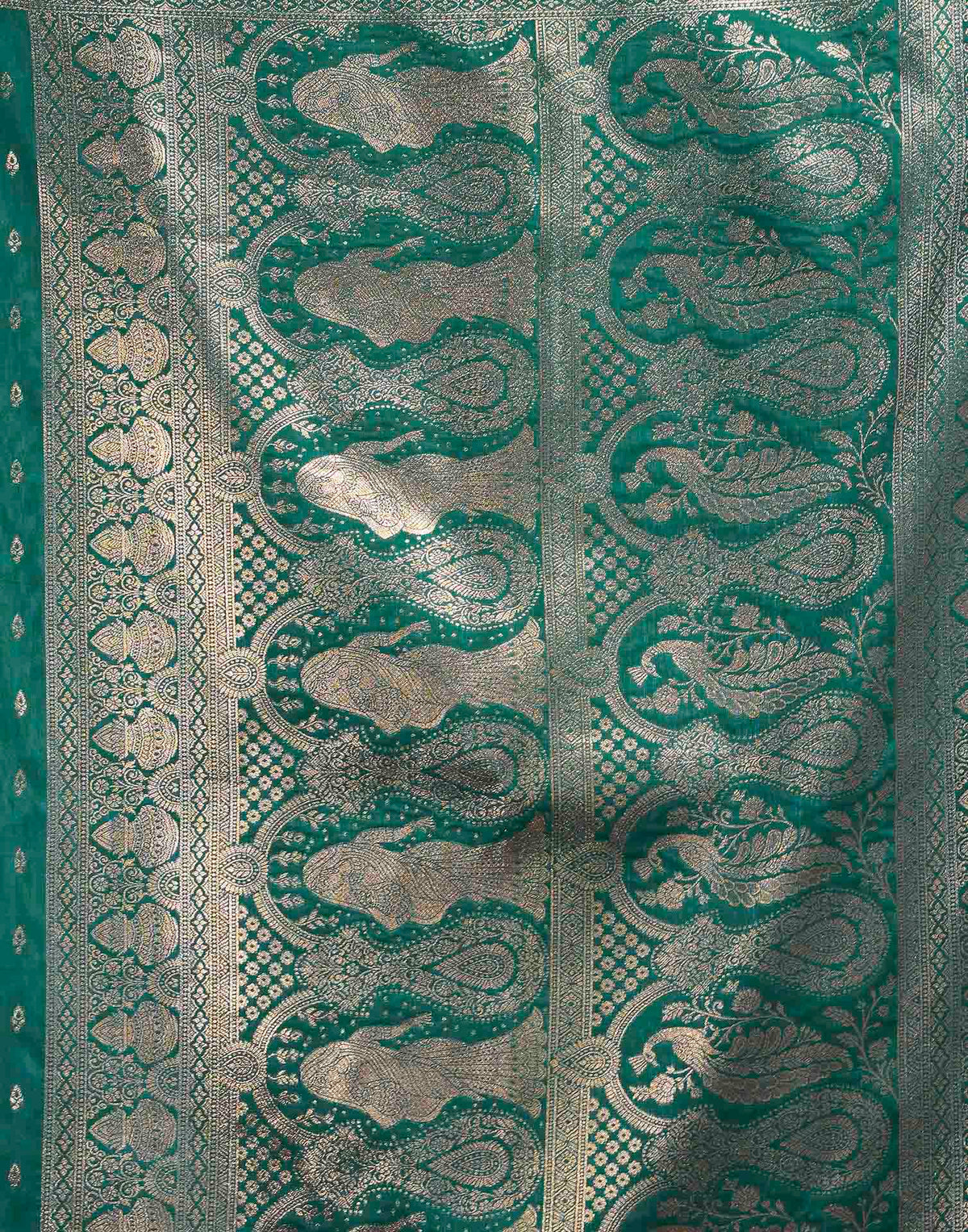 Teal Blue Silk Woven Banarasi Saree