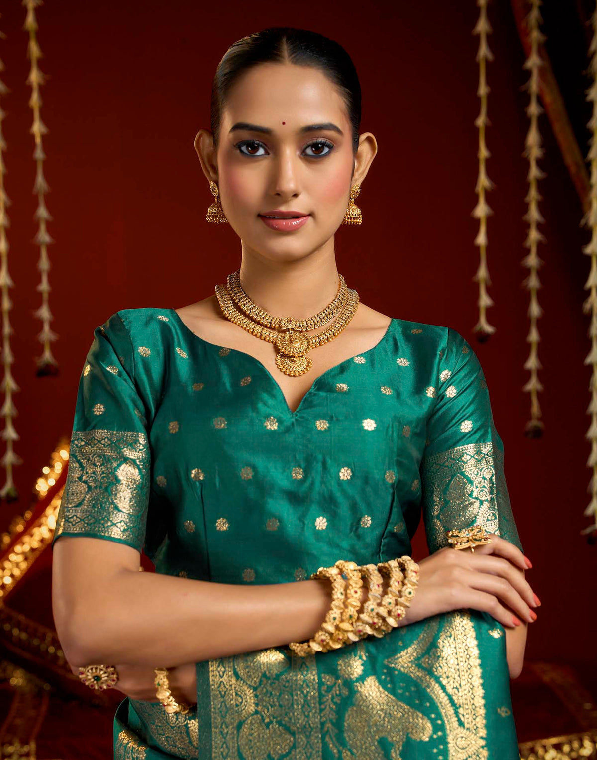 Teal Blue Silk Woven Banarasi Saree