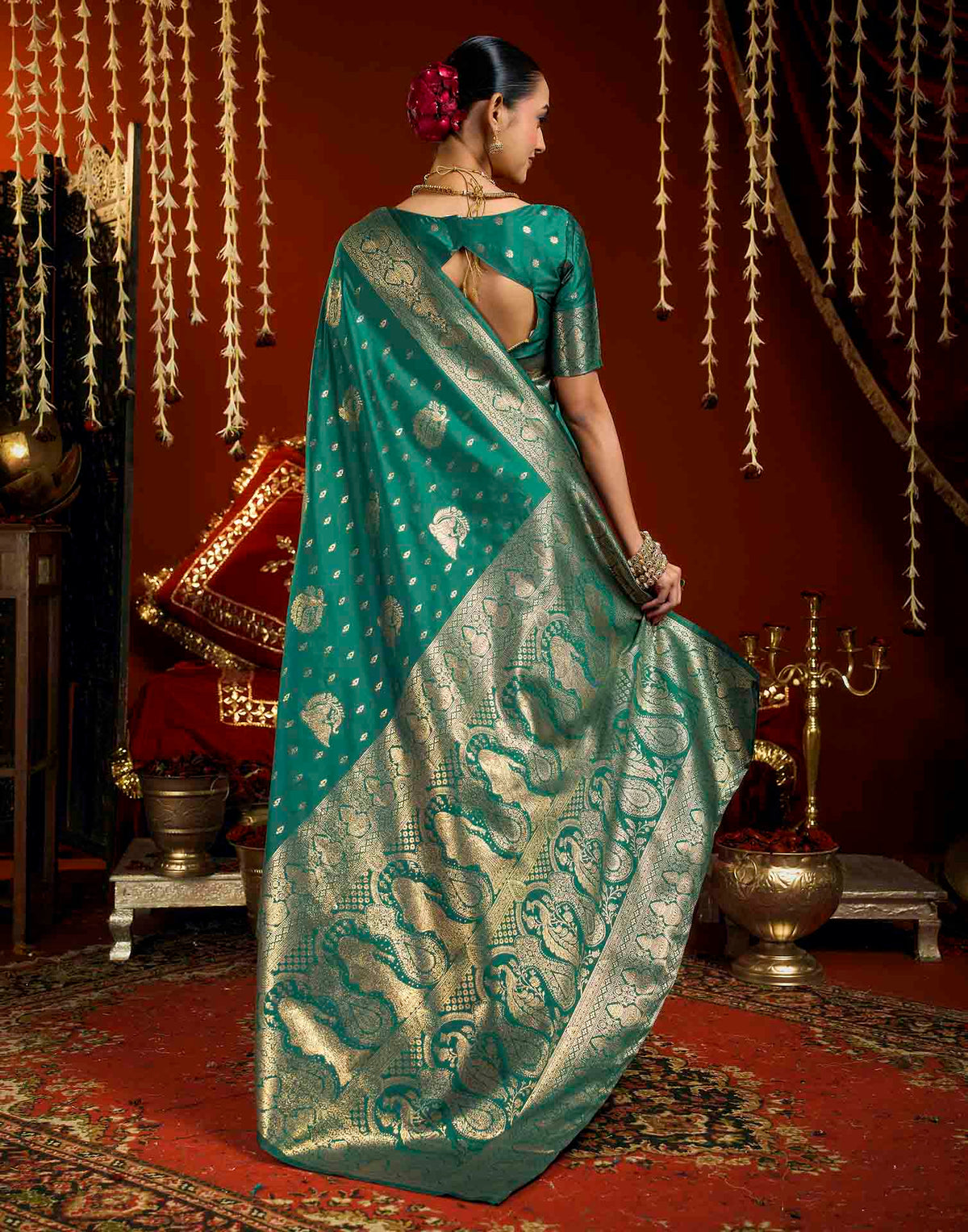 Teal Blue Silk Woven Banarasi Saree