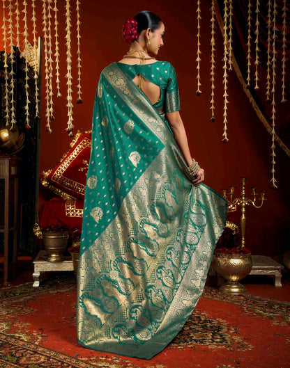 Teal Blue Silk Woven Banarasi Saree
