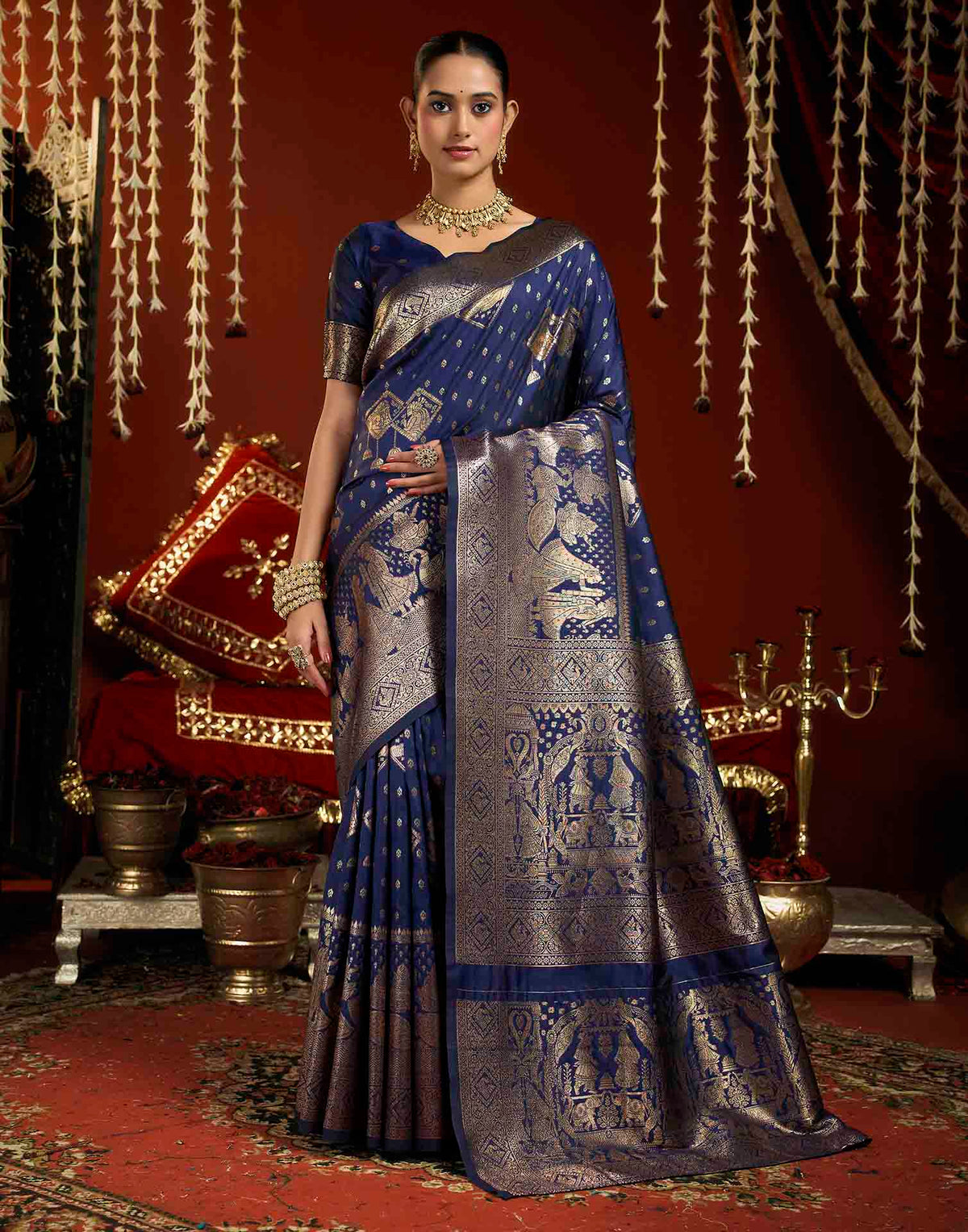 Royal Blue Silk Woven Banarasi Saree