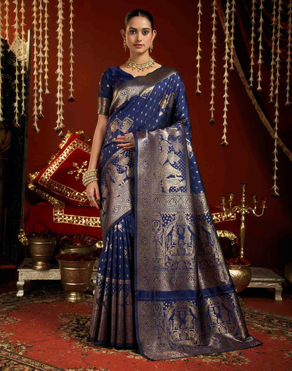 Royal Blue Silk Woven Banarasi Saree
