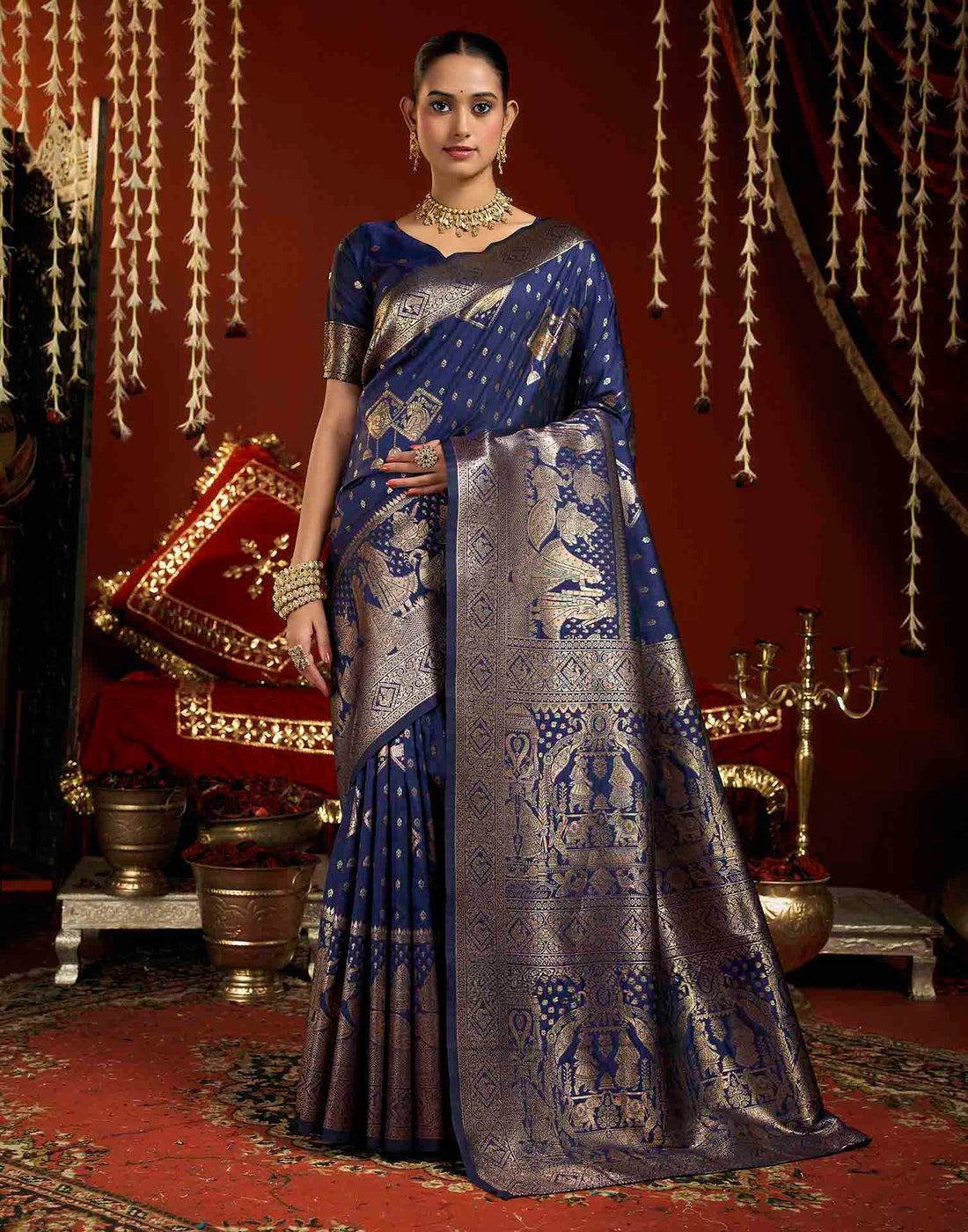 Royal Blue Silk Woven Banarasi Saree