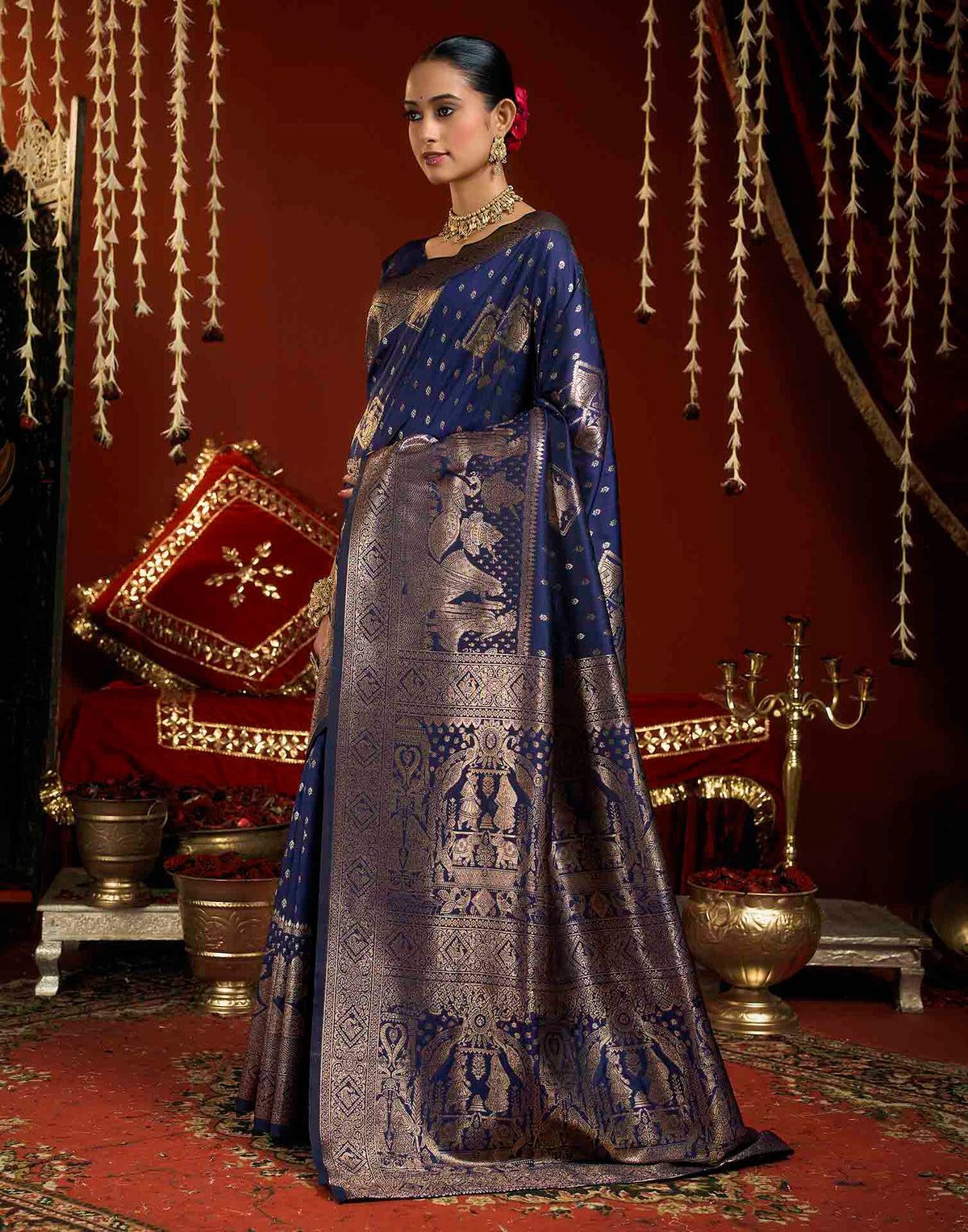 Royal Blue Silk Woven Banarasi Saree
