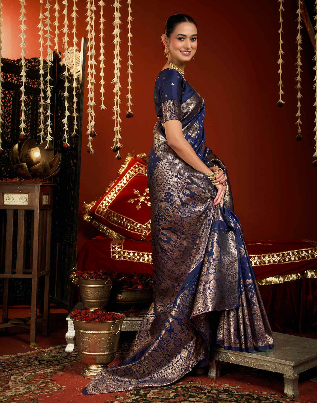 Royal Blue Silk Woven Banarasi Saree