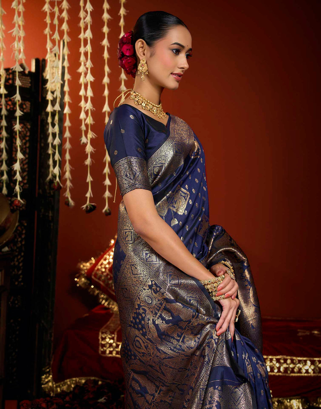 Royal Blue Silk Woven Banarasi Saree