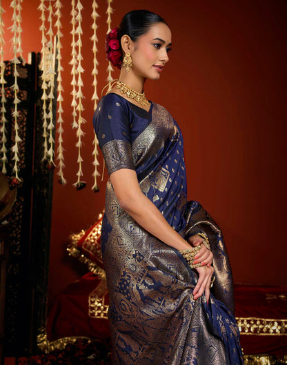 Royal Blue Silk Woven Banarasi Saree