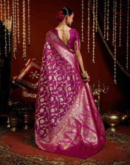 Magenta Silk Woven Banarasi Saree