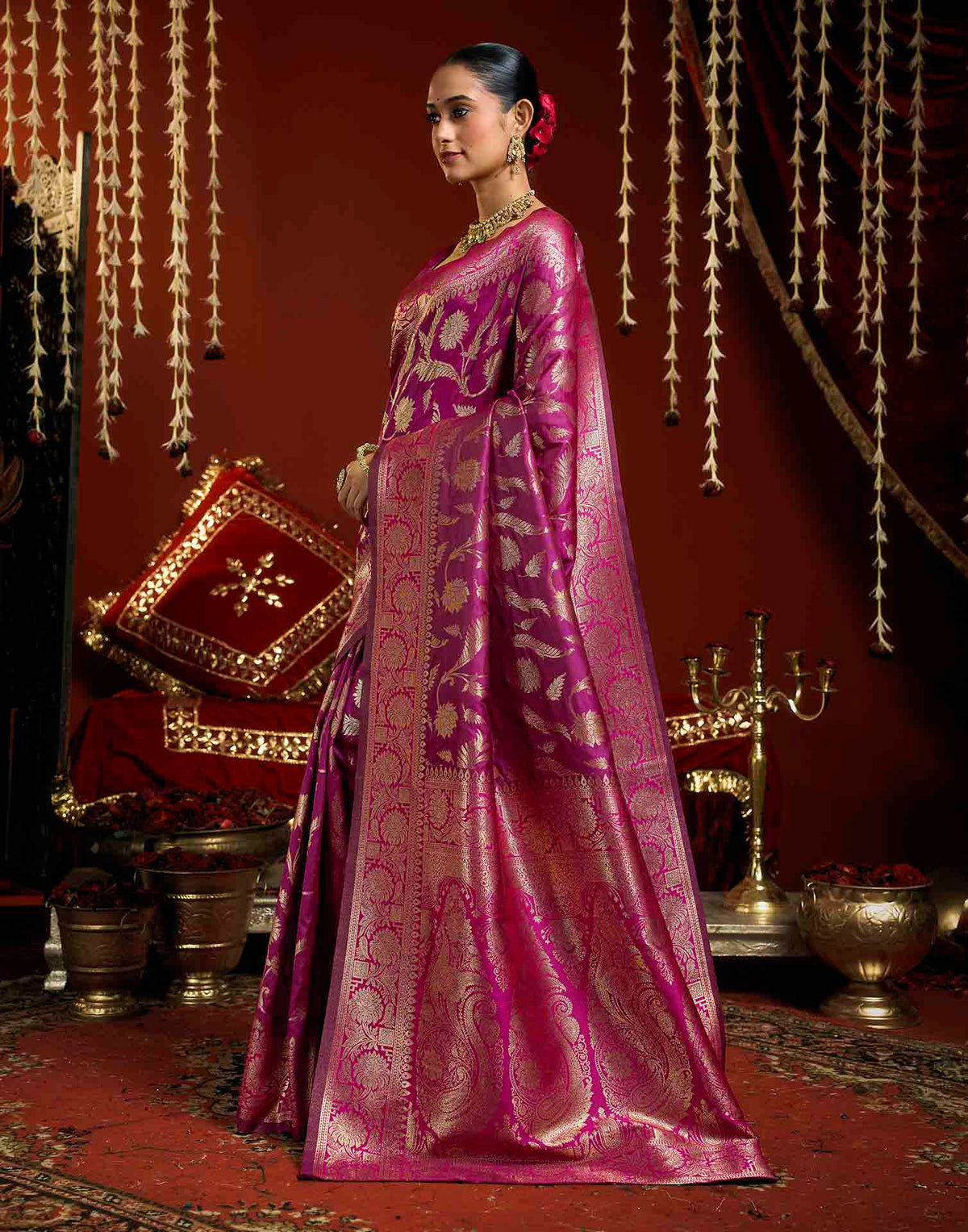 Magenta Silk Woven Banarasi Saree