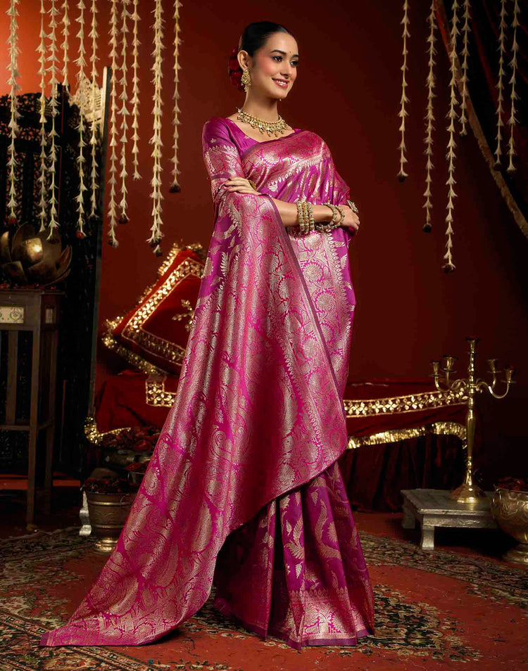 Magenta Silk Woven Banarasi Saree