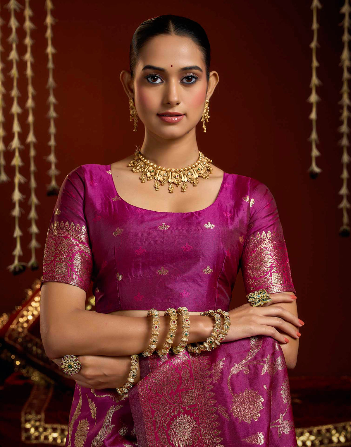 Magenta Silk Woven Banarasi Saree