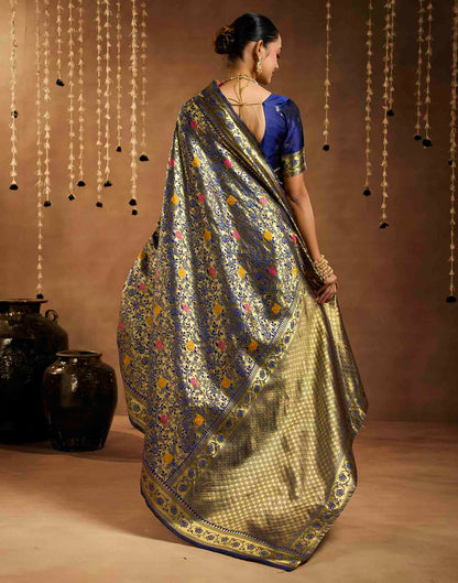 Navy Blue Silk Woven Banarasi Saree