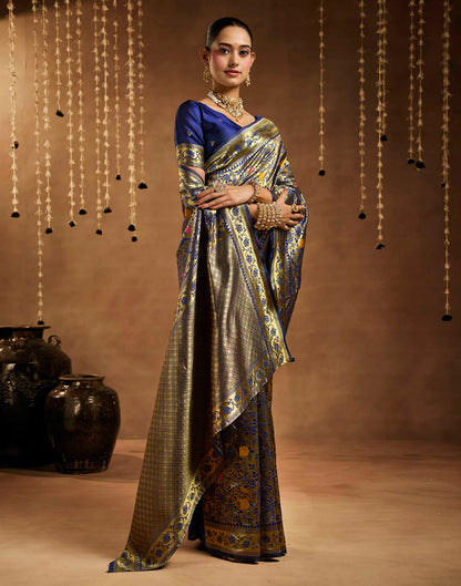 Navy Blue Silk Woven Banarasi Saree