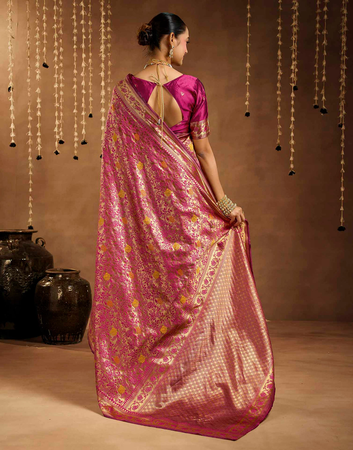 Magenta Silk Woven Banarasi Saree