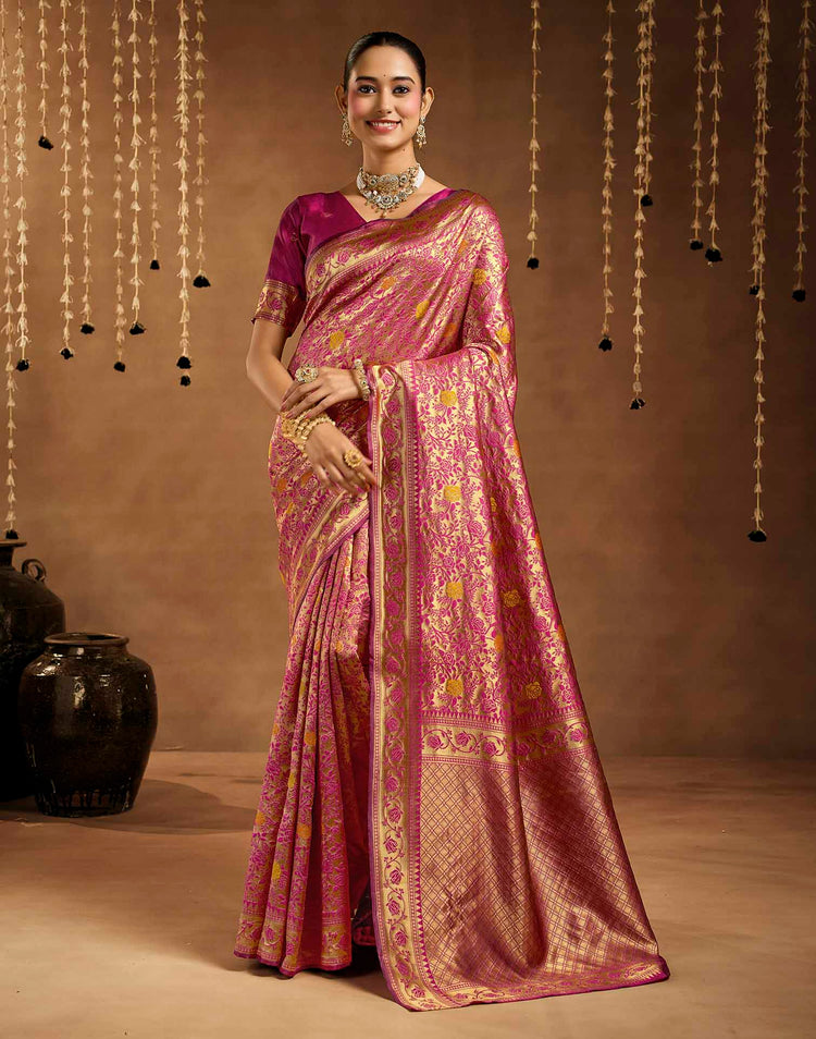 Magenta Silk Woven Banarasi Saree