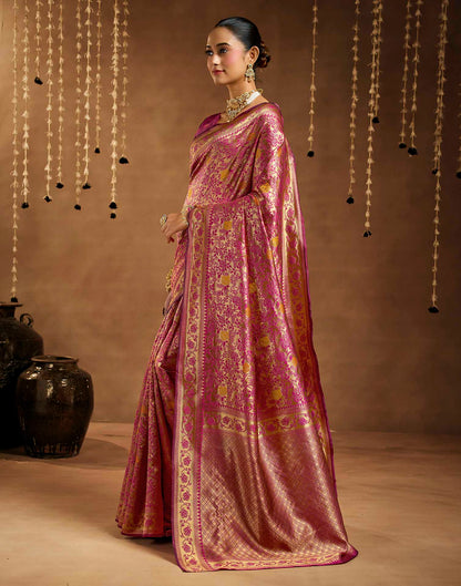 Magenta Silk Woven Banarasi Saree