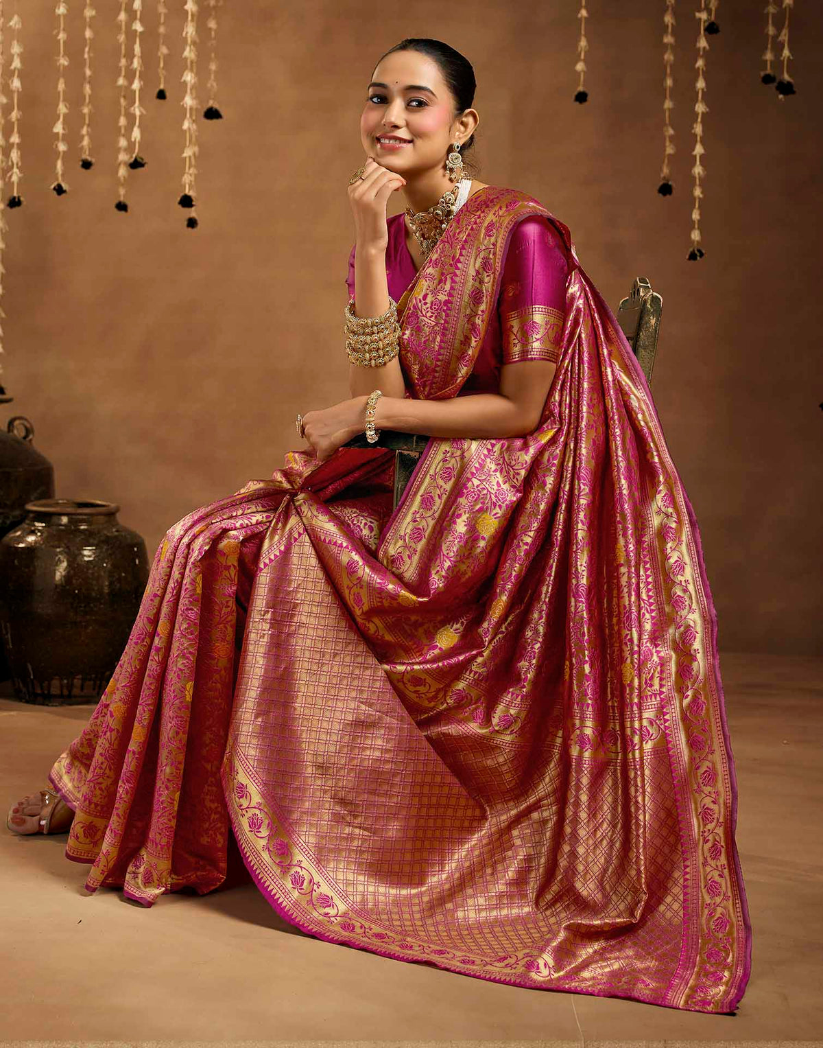 Magenta Silk Woven Banarasi Saree