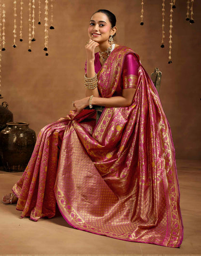 Magenta Silk Woven Banarasi Saree