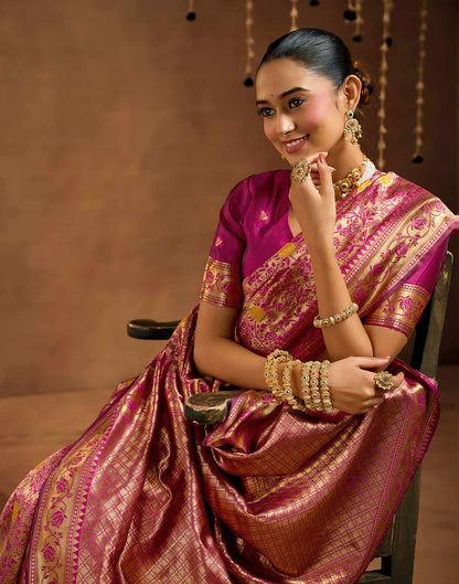 Magenta Silk Woven Banarasi Saree