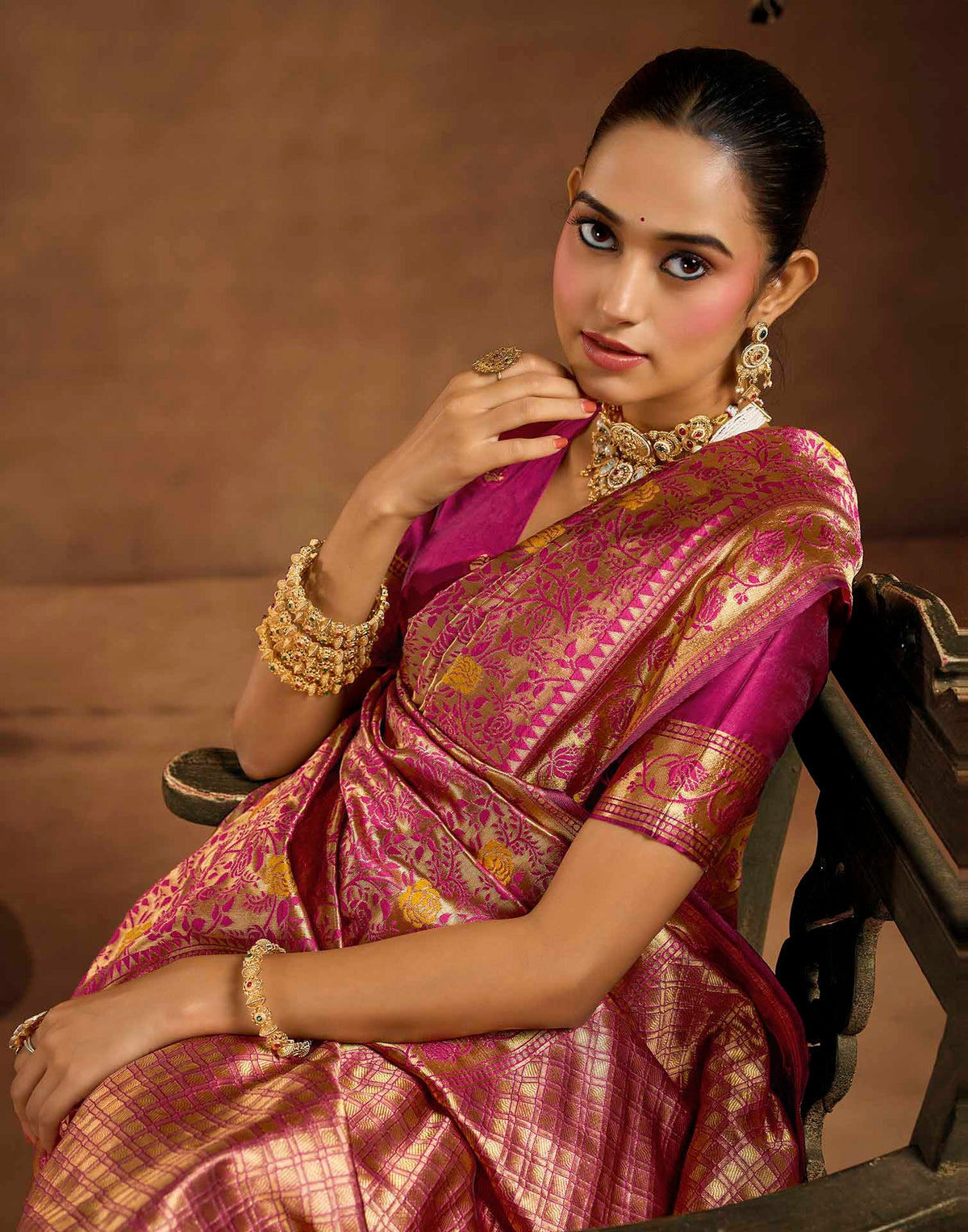 Magenta Silk Woven Banarasi Saree