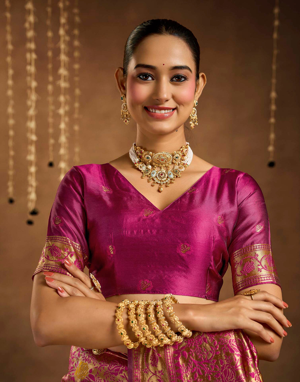 Magenta Silk Woven Banarasi Saree