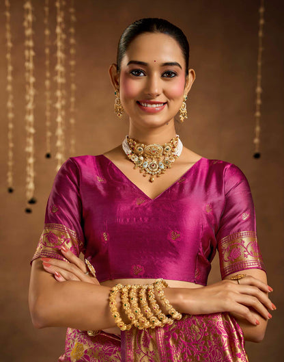 Magenta Silk Woven Banarasi Saree