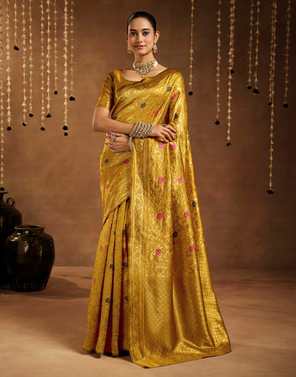 Yellow Silk Woven Banarasi Saree