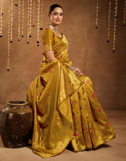 Yellow Silk Woven Banarasi Saree