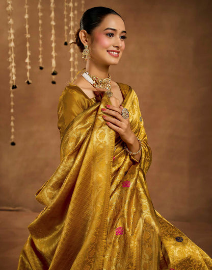 Yellow Silk Woven Banarasi Saree