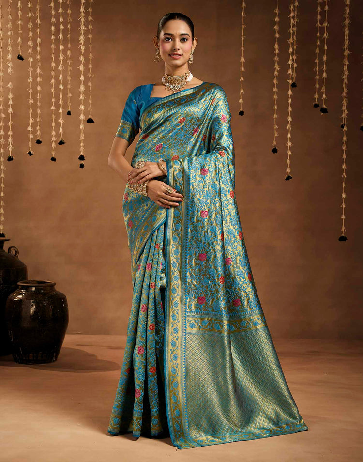 Blue Silk Woven Banarasi Saree